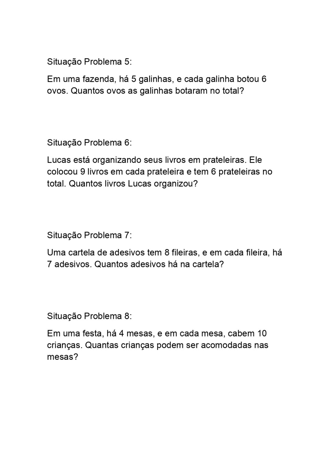 Situações Problemas De Multiplicação Para 3º Ano Do Ensino Fundamental Ponto Do Conhecimento 0307