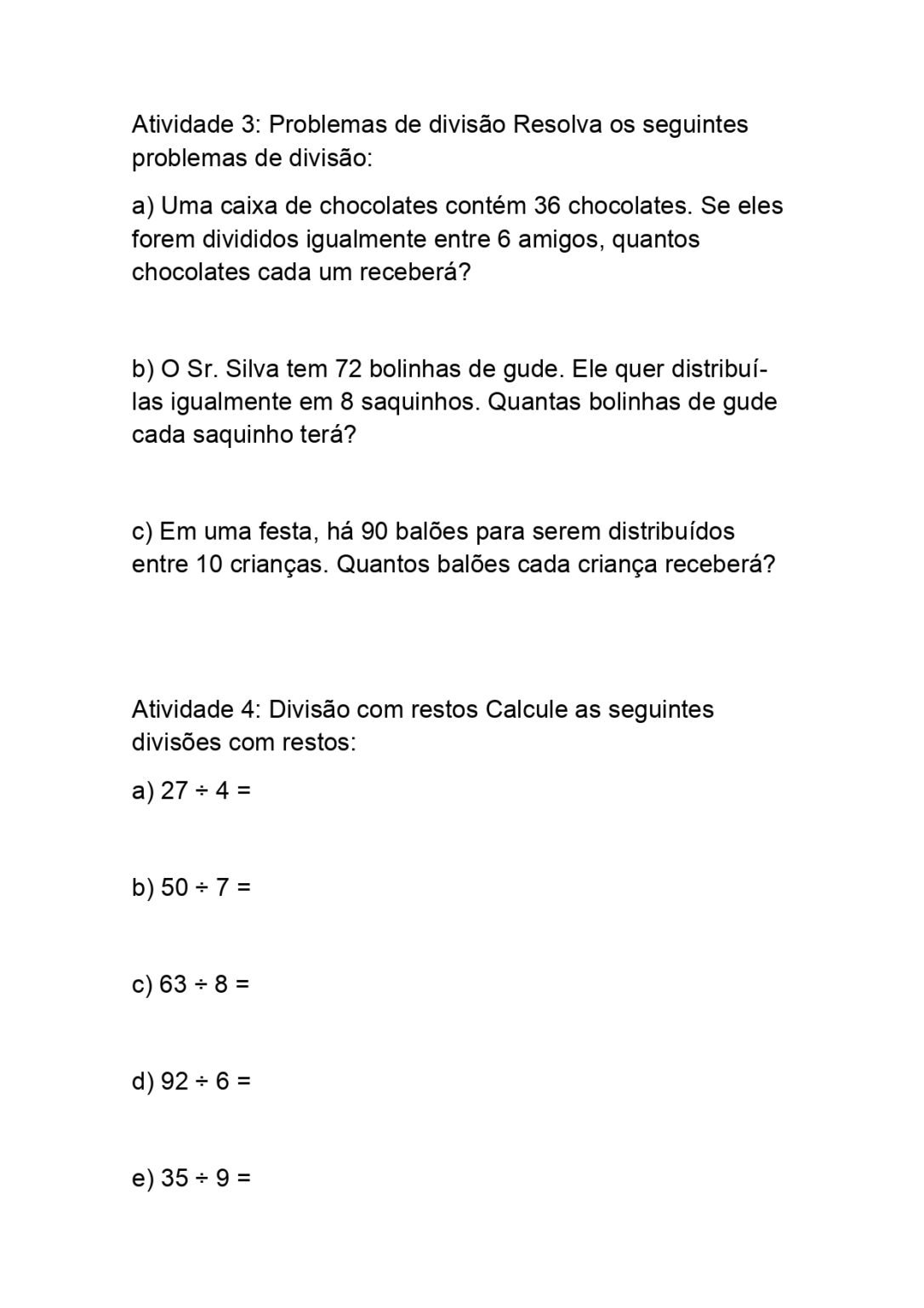 Atividades de divisão para o 5º ano do ensino fundamental com gabarito ...