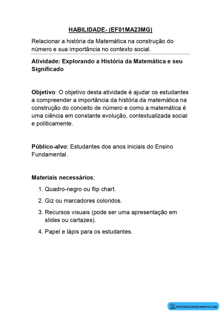 HISTÓRIA DA MATEMÁTICA HABILIDADE EF01MA23MG - Ponto do Conhecimento