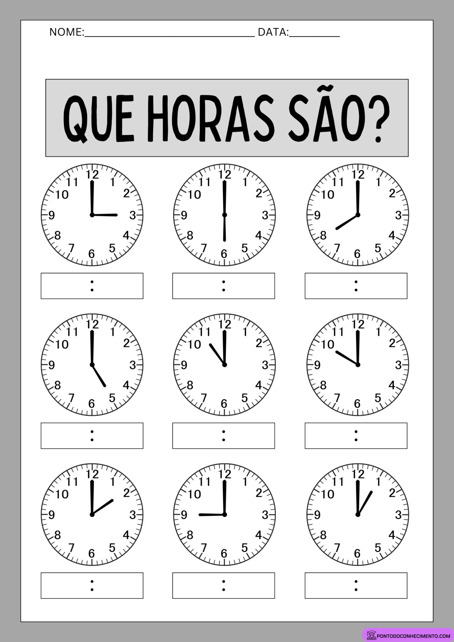 Atividade que horas são? - Ponto do Conhecimento
