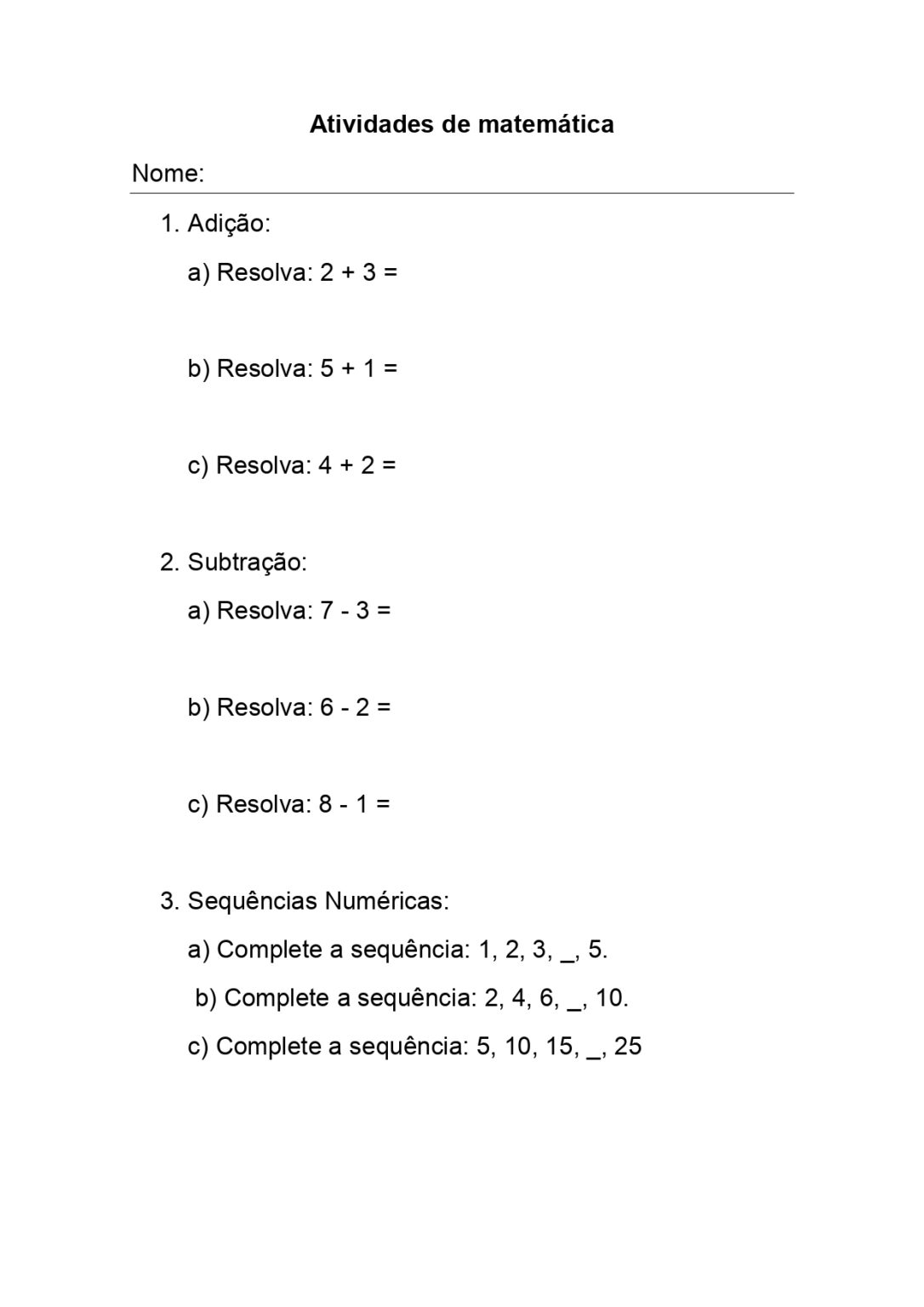 Atividades De Matemática Para O 1º Ano Do Ensino Fundamental Ponto Do Conhecimento