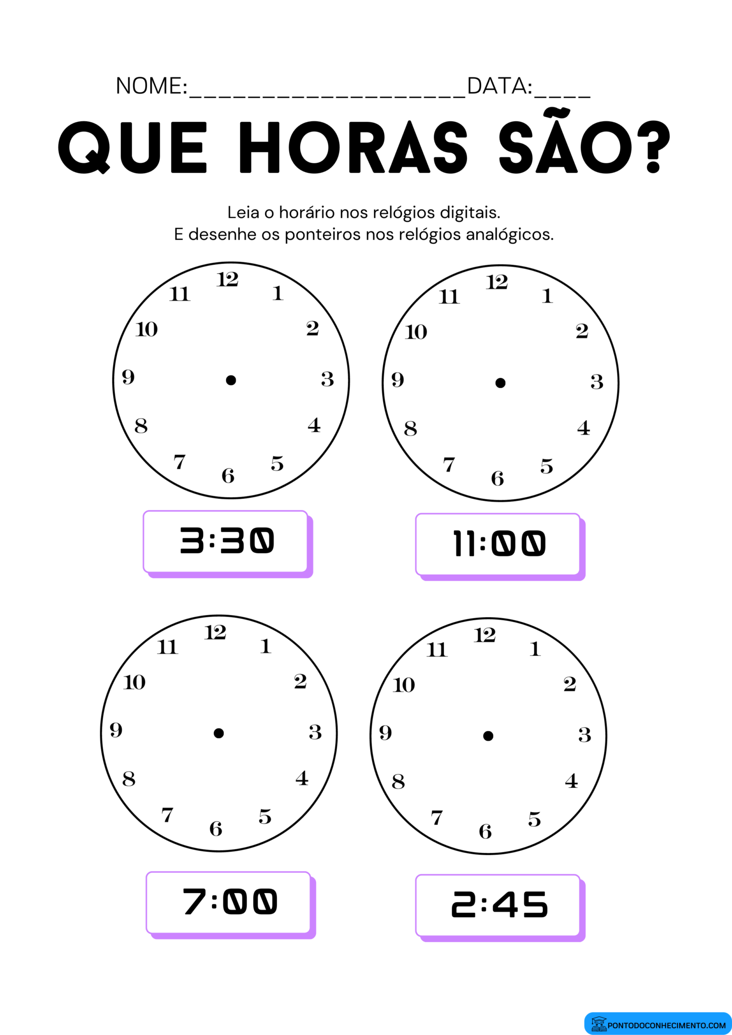 Atividade com relógio - Ponto do Conhecimento