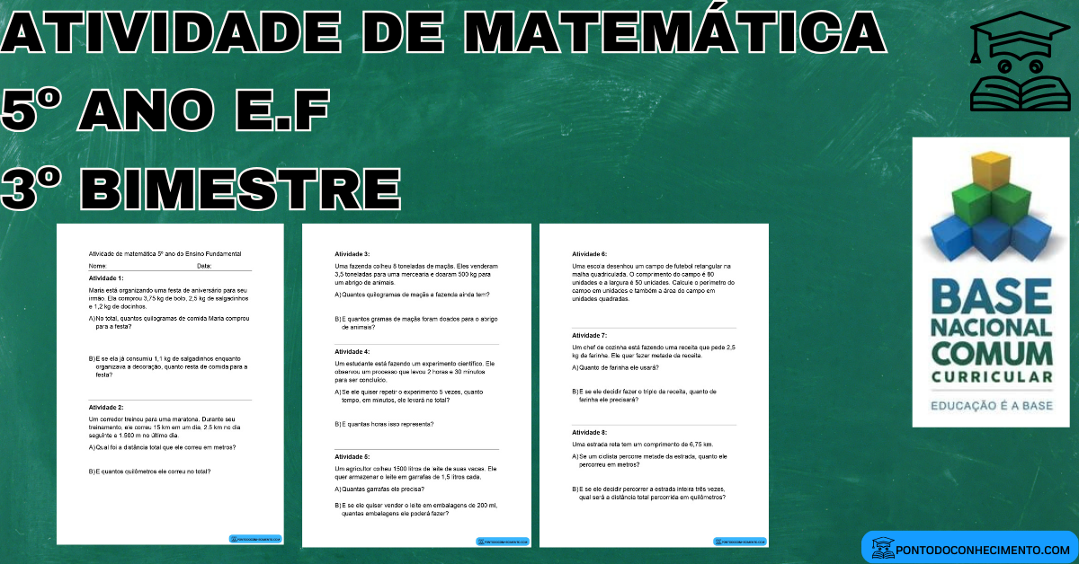 AVALIAÇÃO DE MATEMÁTICA 5º ANO - 3º BIMESTRE - ENSINO FUNDAMENTAL