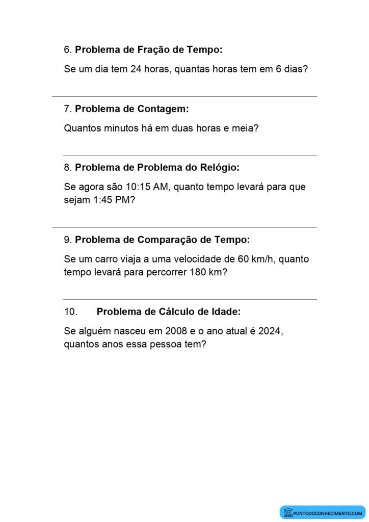 Atividades De Medidas De Tempo Ponto Do Conhecimento