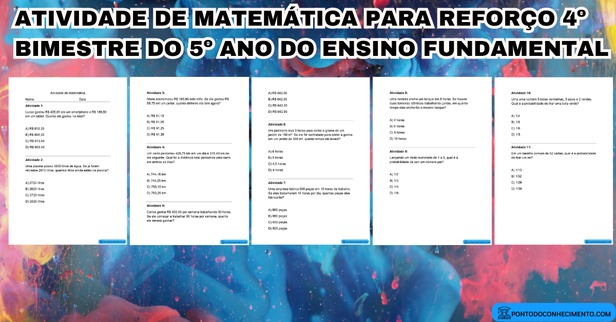 Atividade de matemática para reforço 4º bimestre do 5º ano do ensino ...