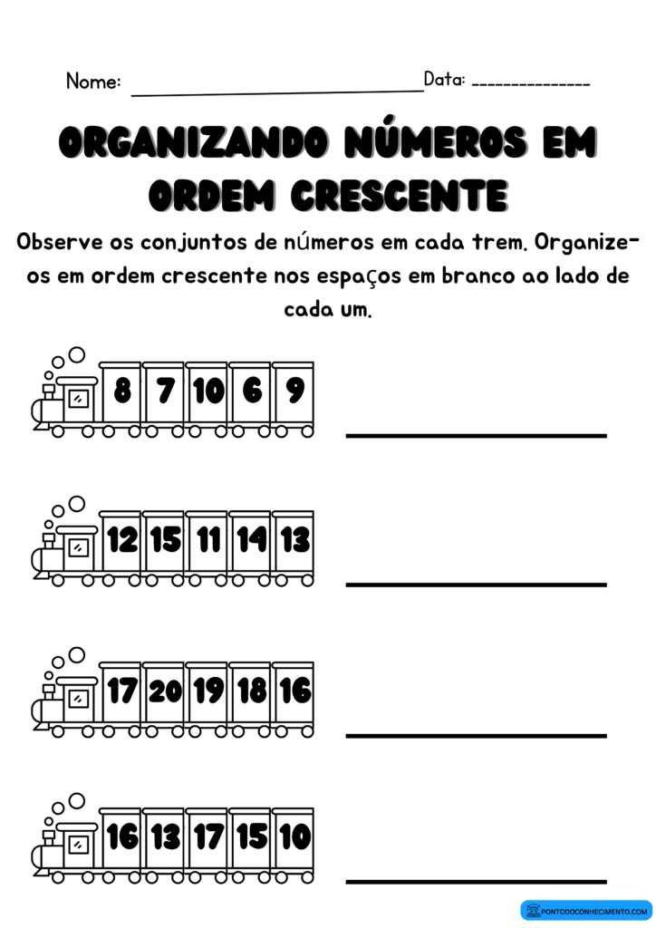 Atividade: Organizando números em ordem crescente - Ponto do Conhecimento