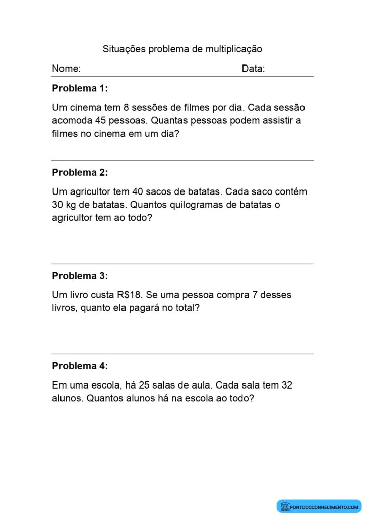 Situações Problema De Multiplicação Ponto Do Conhecimento 9370