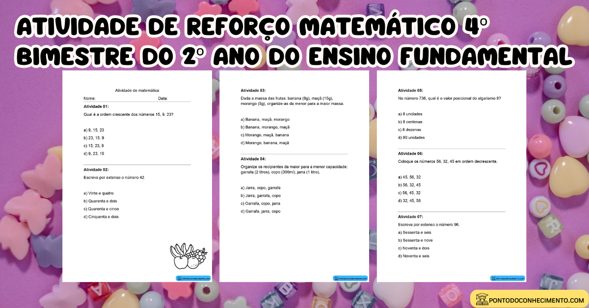 Você está visualizando atualmente Atividade de reforço matemático 4º bimestre do 2º ano do ensino fundamental