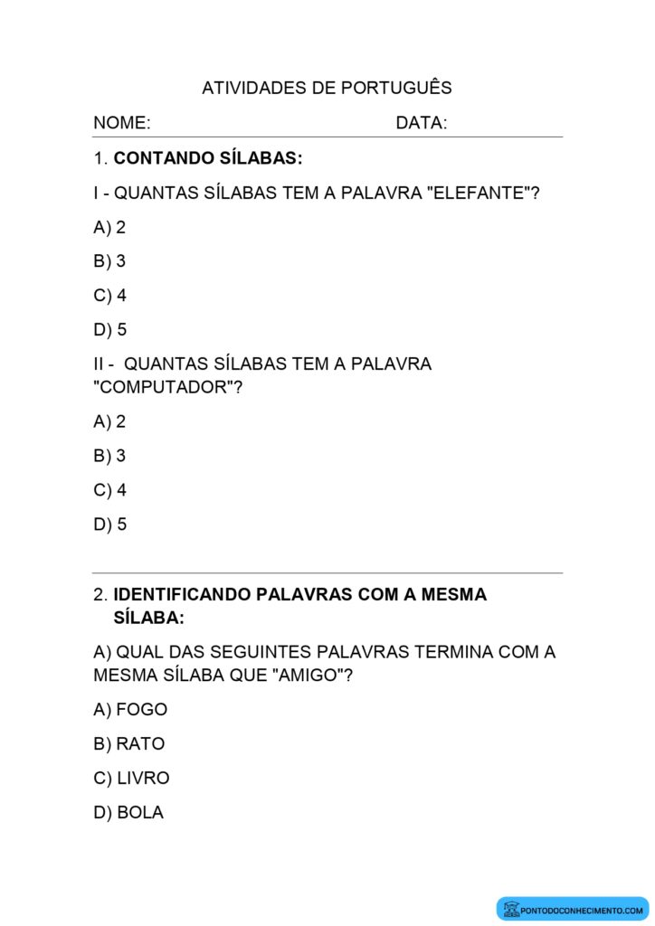 Avaliação Diagnóstica De Português 2º Ano De Múltipla Escolha - Ponto ...