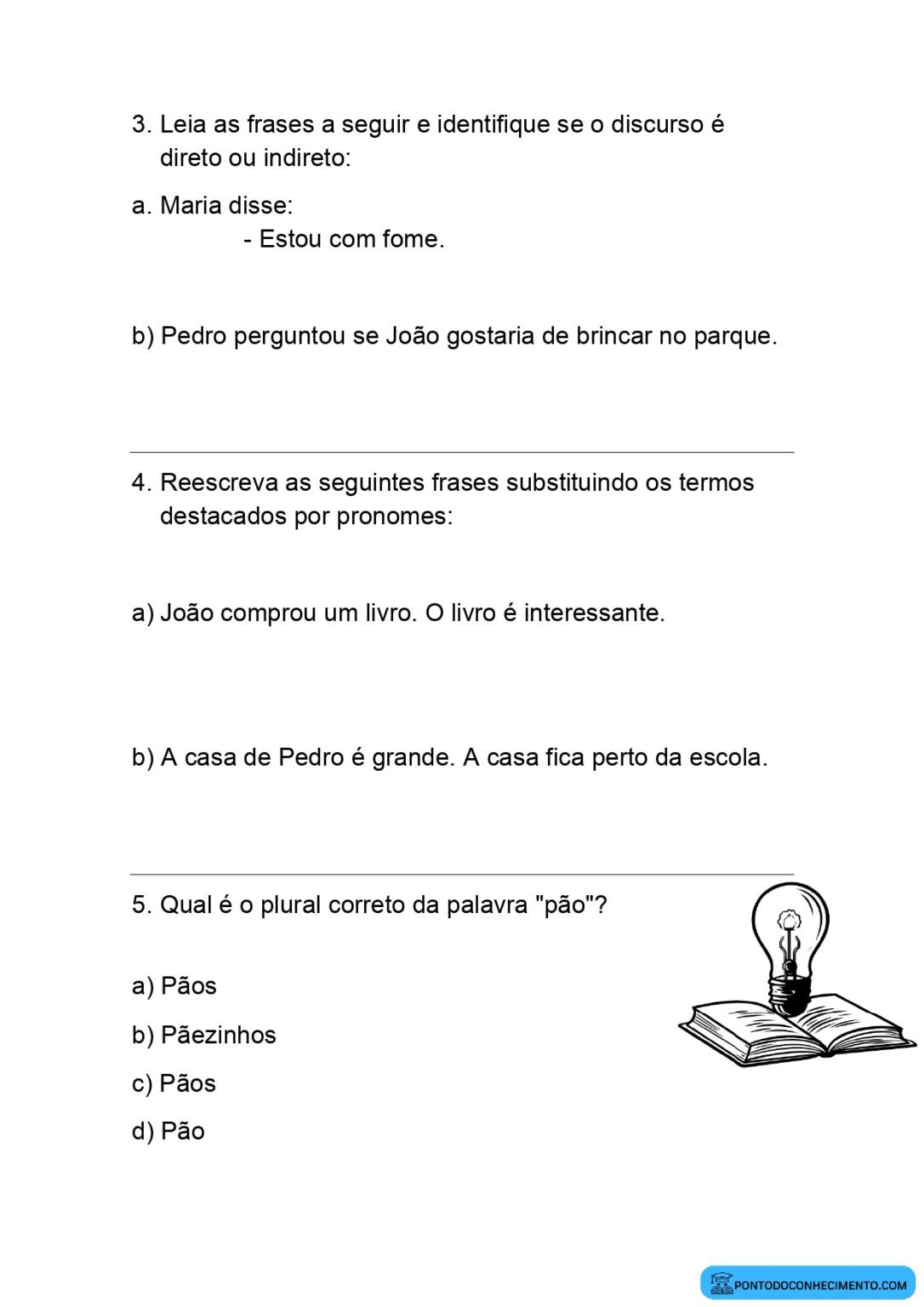 Atividades de português para o 1º bimestre do 4º ano do ensino ...