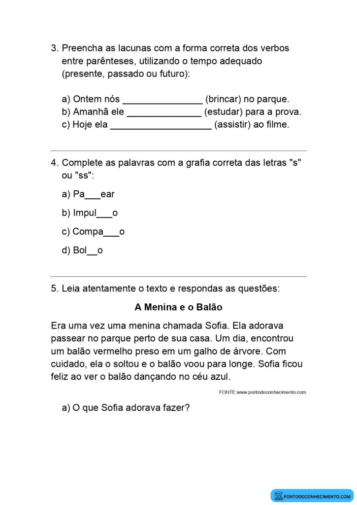 Atividades de português de recuperação para o quarto ano do ensino ...