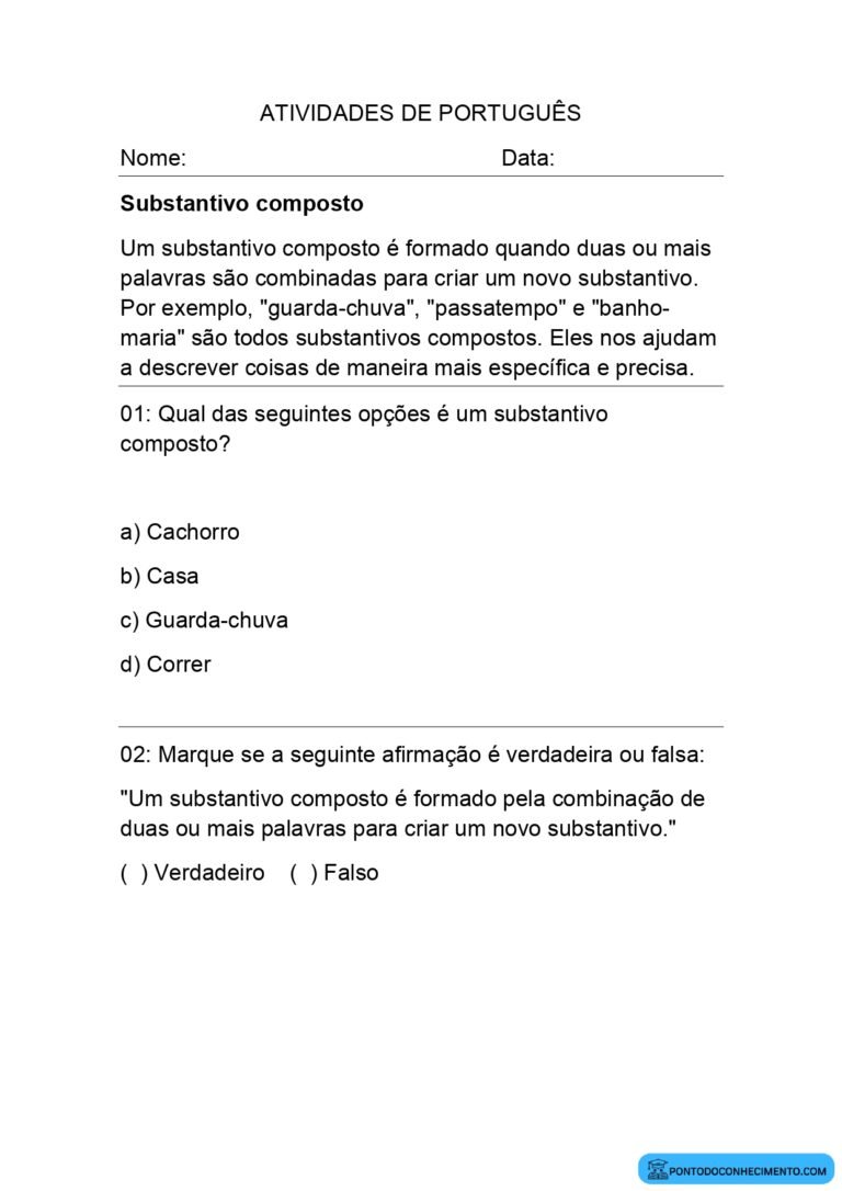 Atividades de Substantivo composto - Ponto do Conhecimento