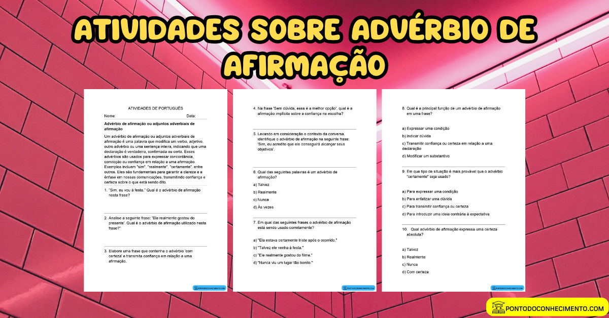 Atividades sobre Advérbio de afirmação - Ponto do Conhecimento