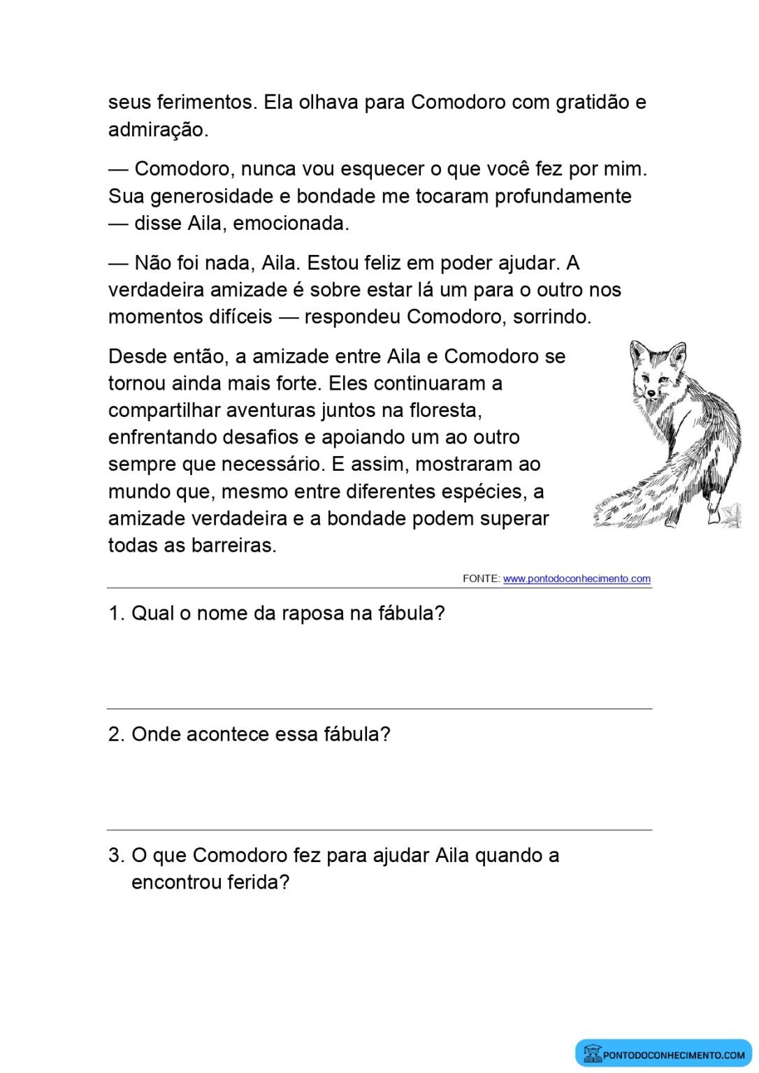 Atividades com Fábula A Raposa e o Cão - Ponto do Conhecimento