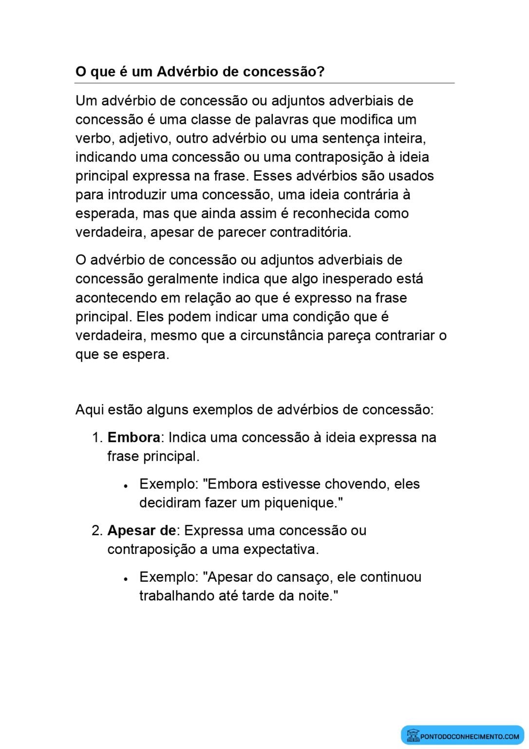 O que é um Advérbio de concessão? - Ponto do Conhecimento