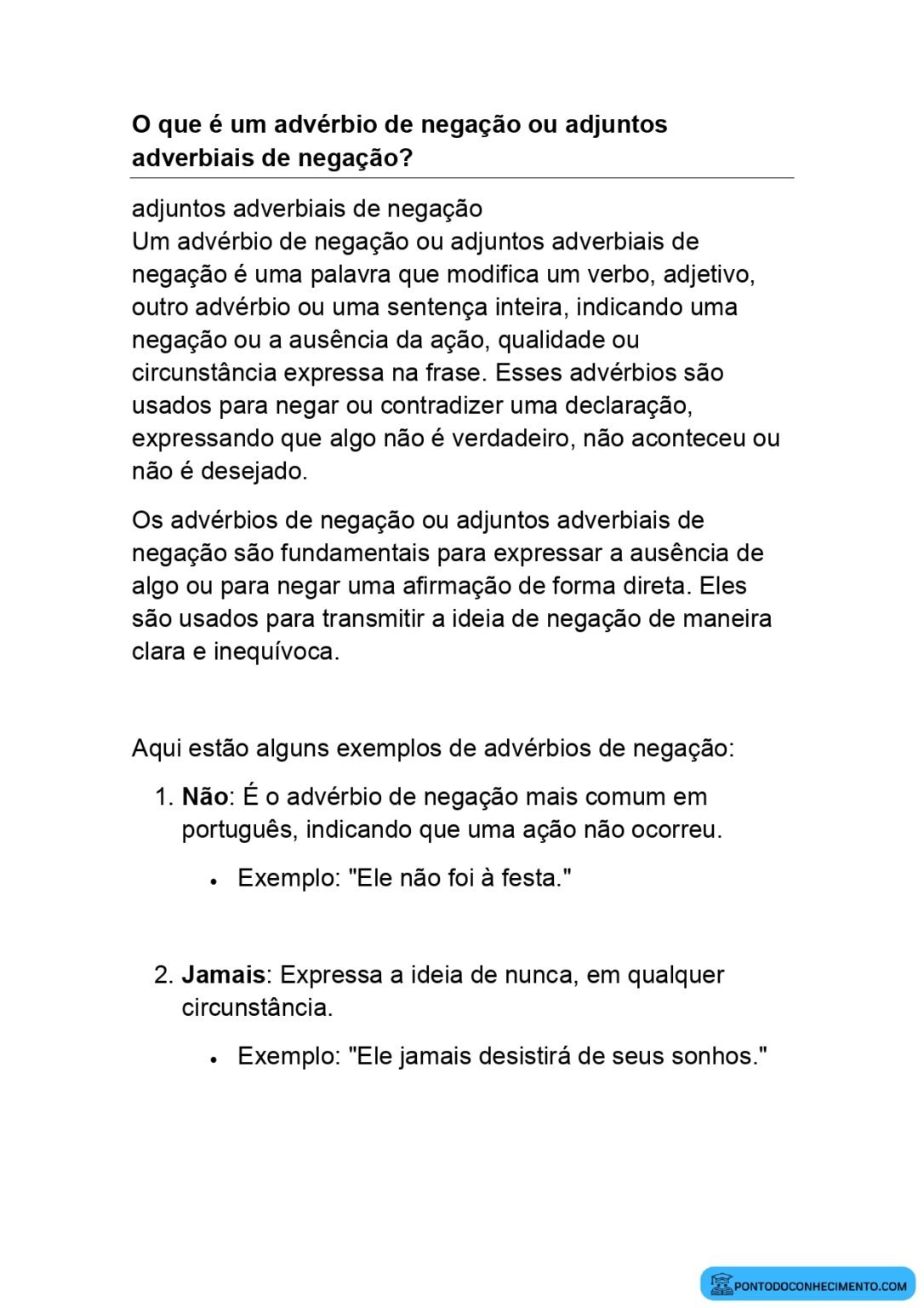 O que é um Advérbio de negação? - Ponto do Conhecimento
