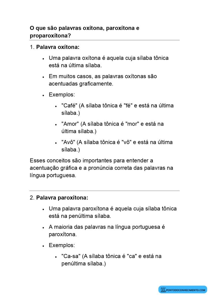 O que são palavras oxítona paroxítona e proparoxítona? - Ponto do ...