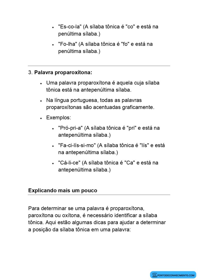 O que são palavras oxítona paroxítona e proparoxítona? - Ponto do ...