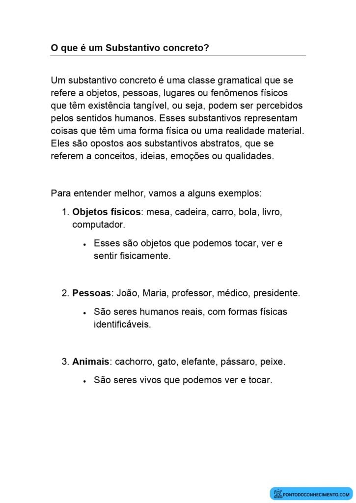 O que é um Substantivo concreto? - Ponto do Conhecimento