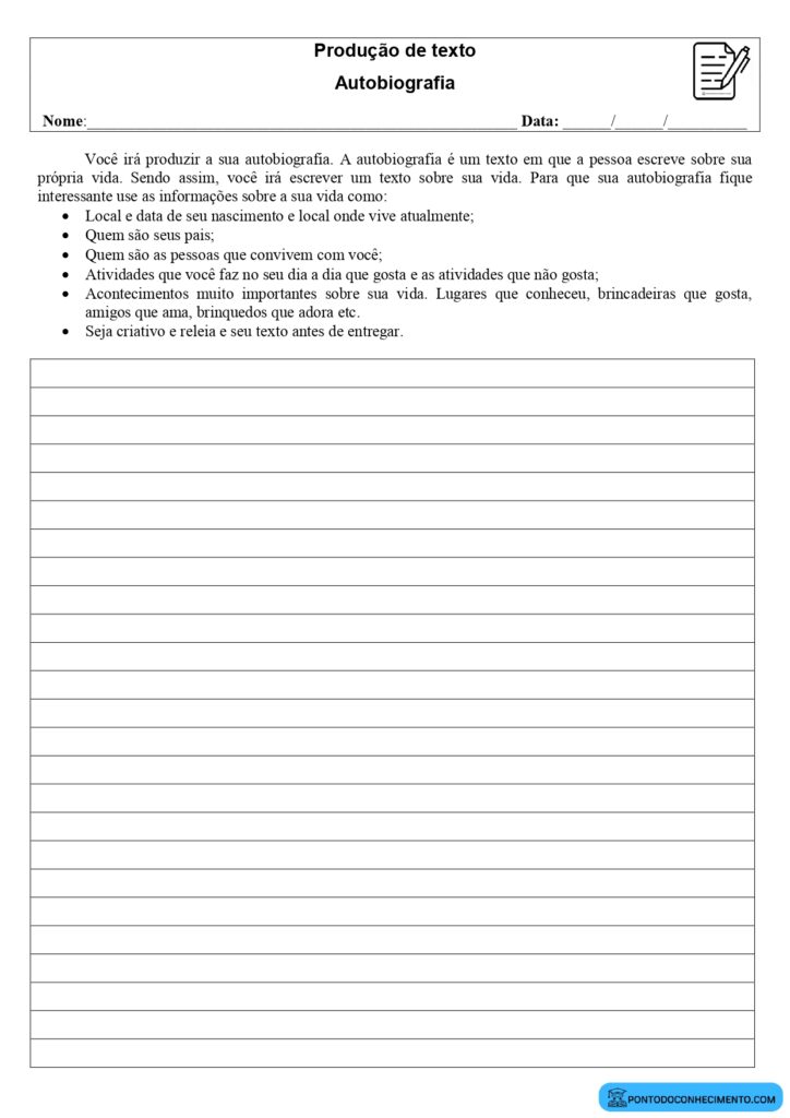 Produção de texto Autobiografia - Ponto do Conhecimento