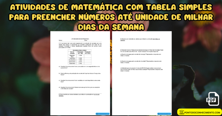 Arquivo de Atividades com tabela simples de matemática e números até ...