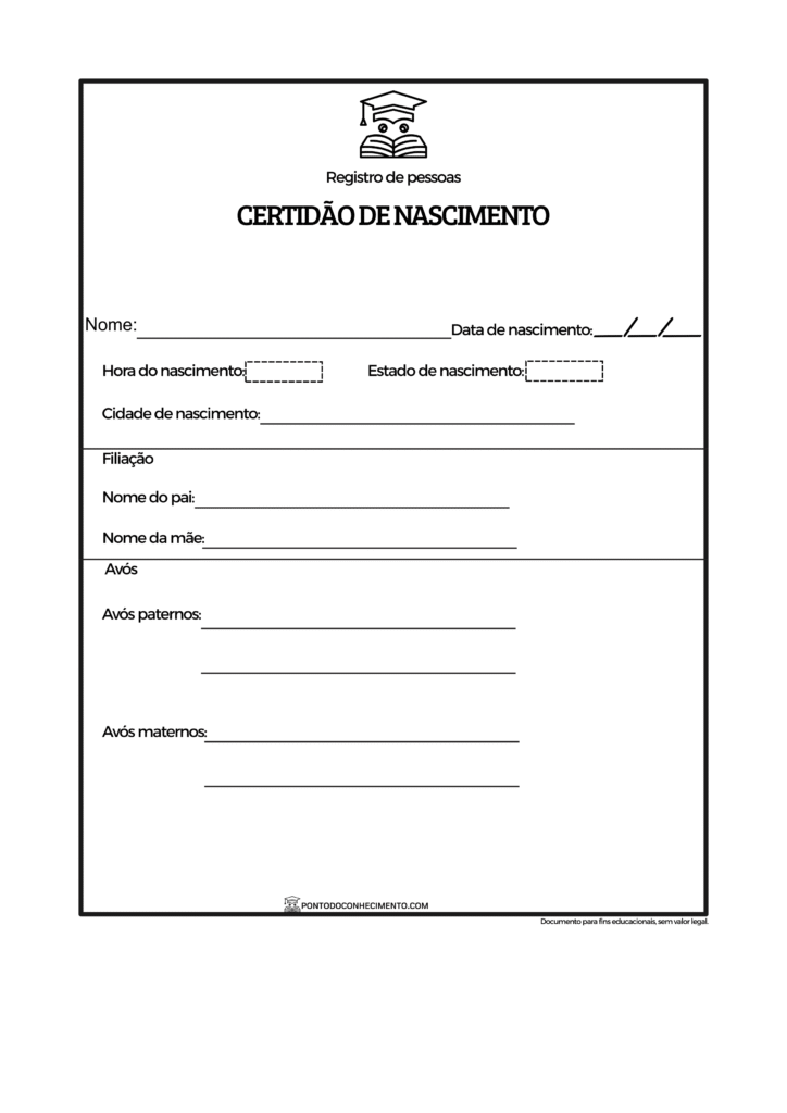 Atividade sobre certidão de nascimento para o 2º ano - Ponto do ...