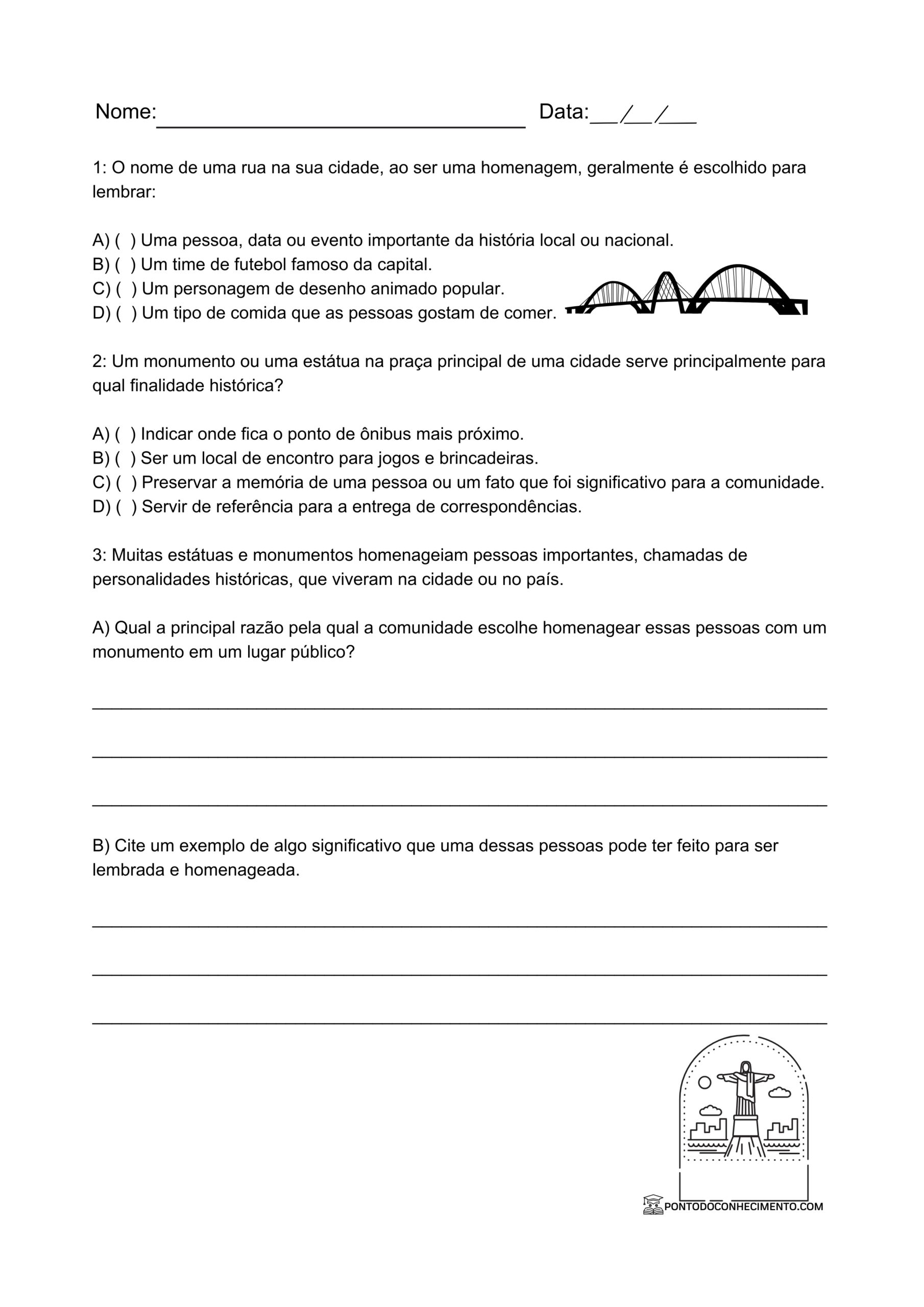 Atividade de história 3º ano Marcos históricos e a memória do lugar