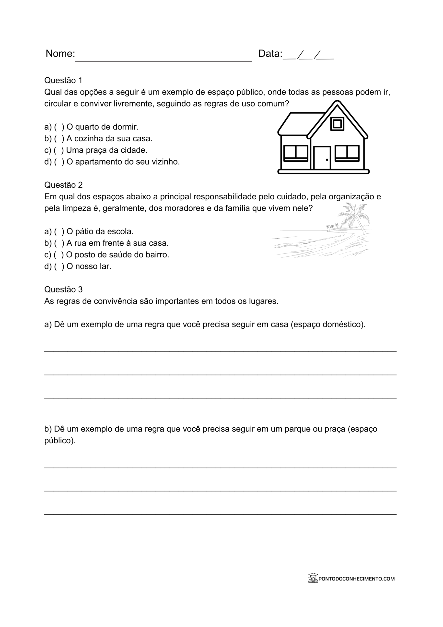 Atividade de história 3º ano Diferenças entre espaço público e privado