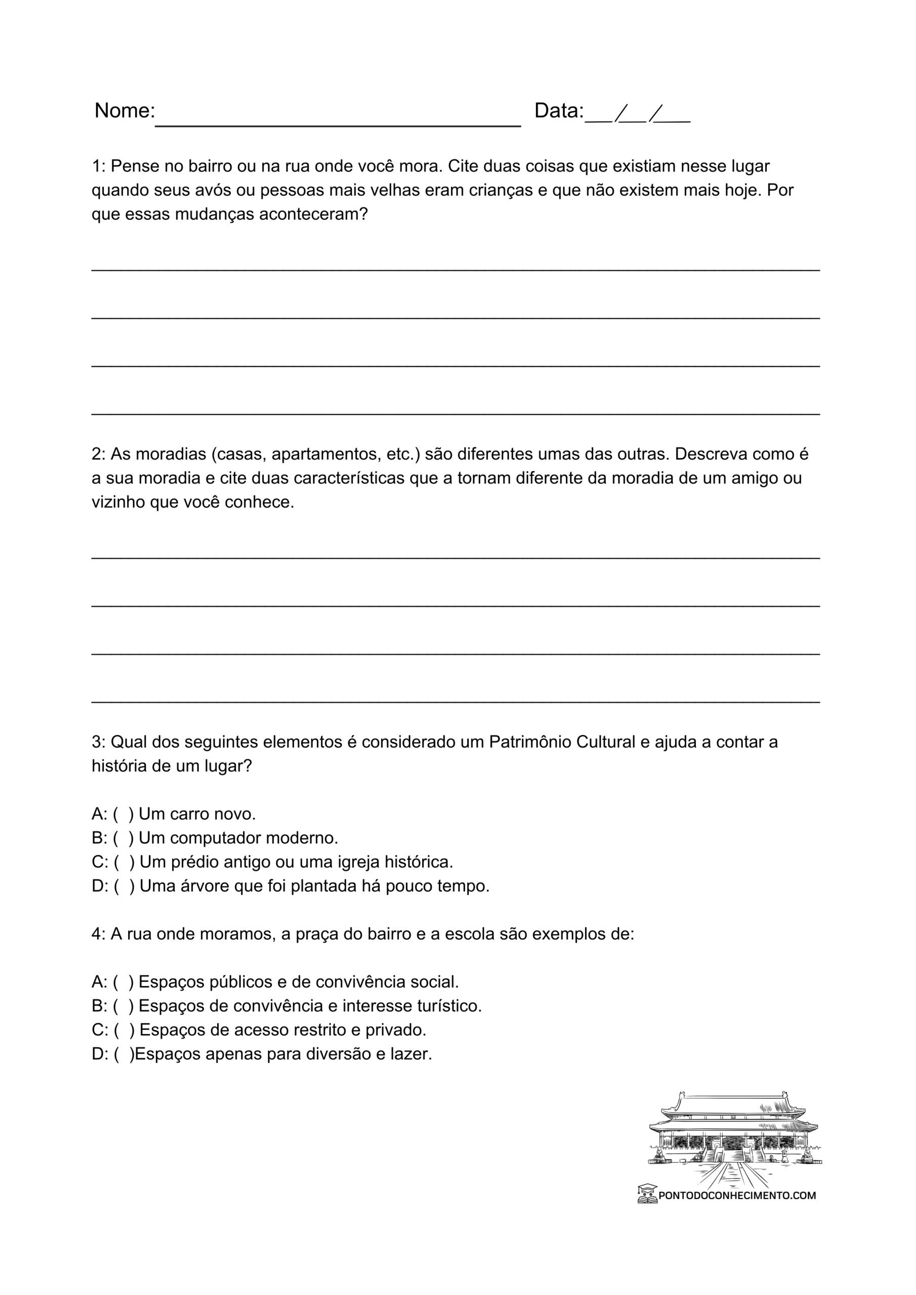 Atividade de história 3º ano Minha relação com o lugar em que vivo