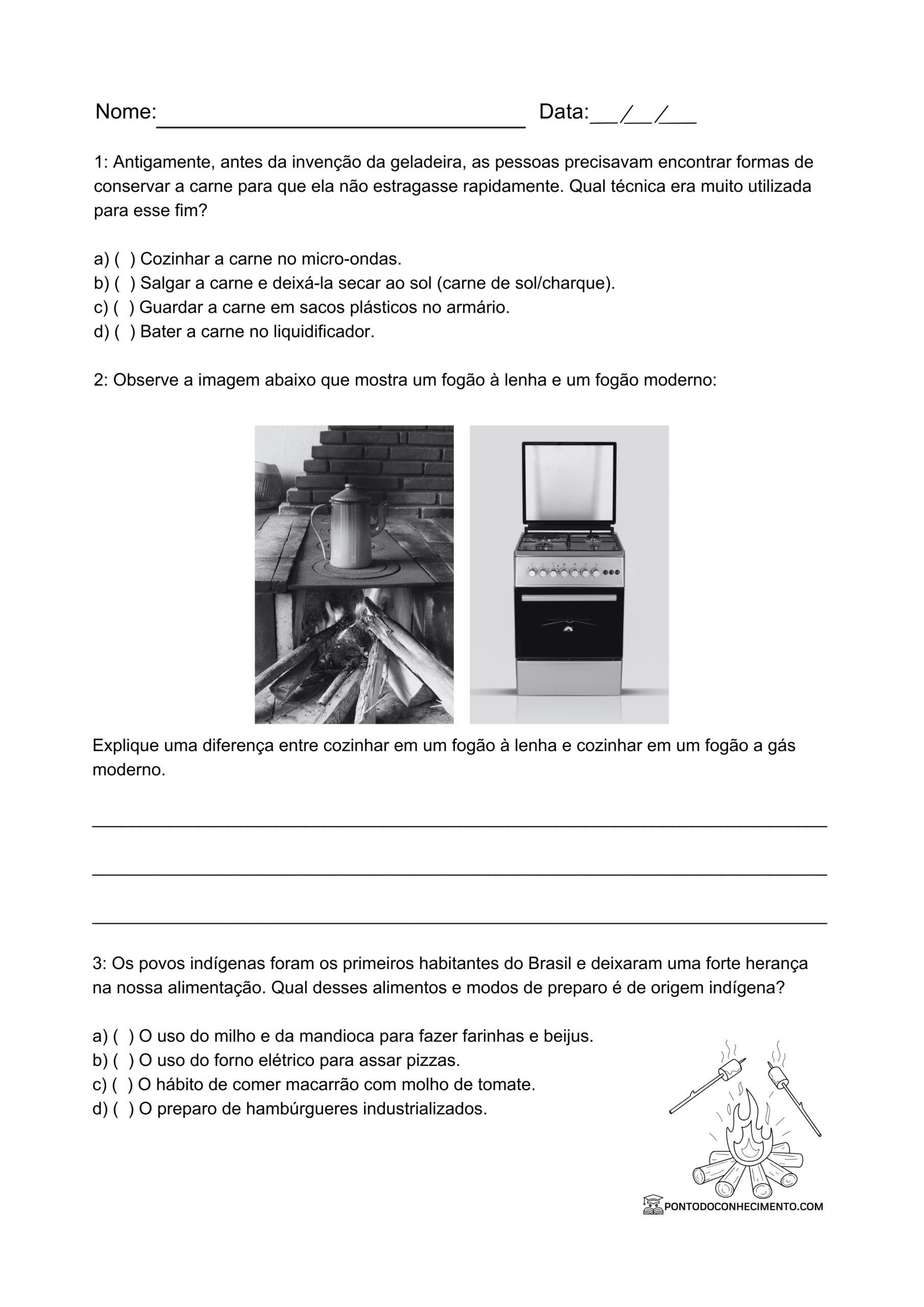 Atividade de história 3º ano Alimentação e modos de vida no passado
