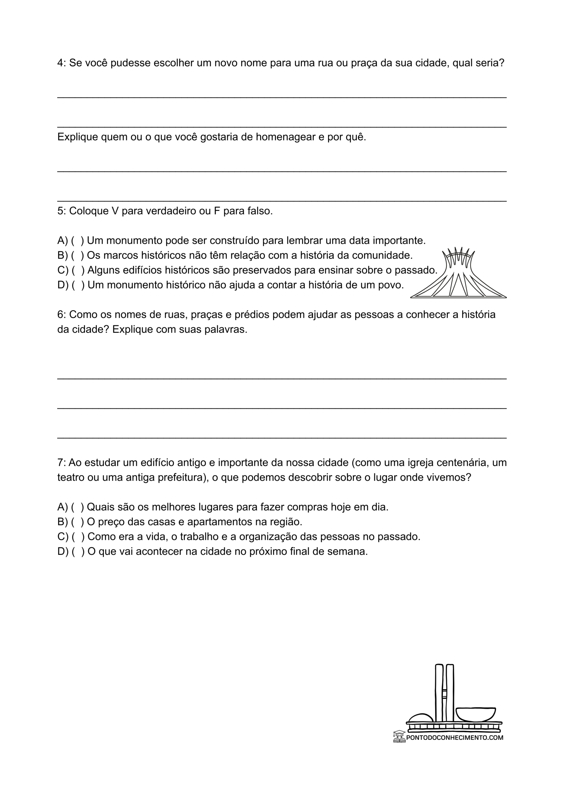 Exercícios de história 3º ano Lugares de memória do nosso município