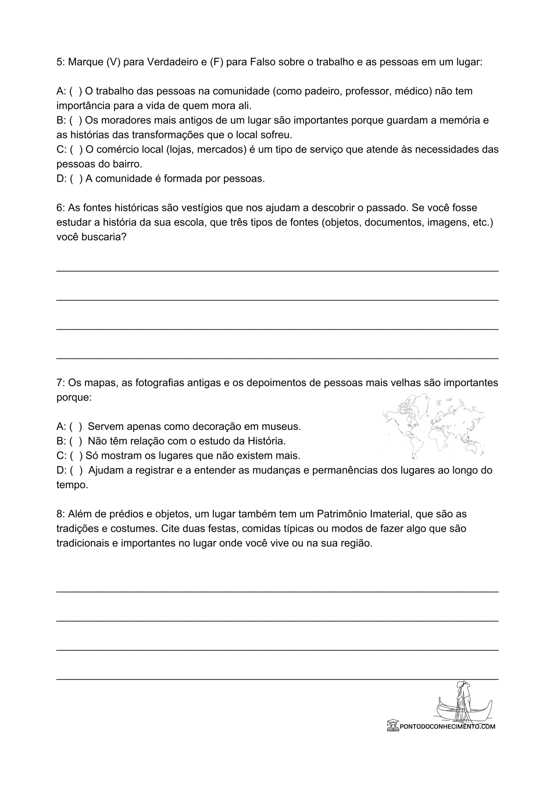 Ficha de atividades de história 3º ano Diferentes perspectivas sobre o lugar de vivência