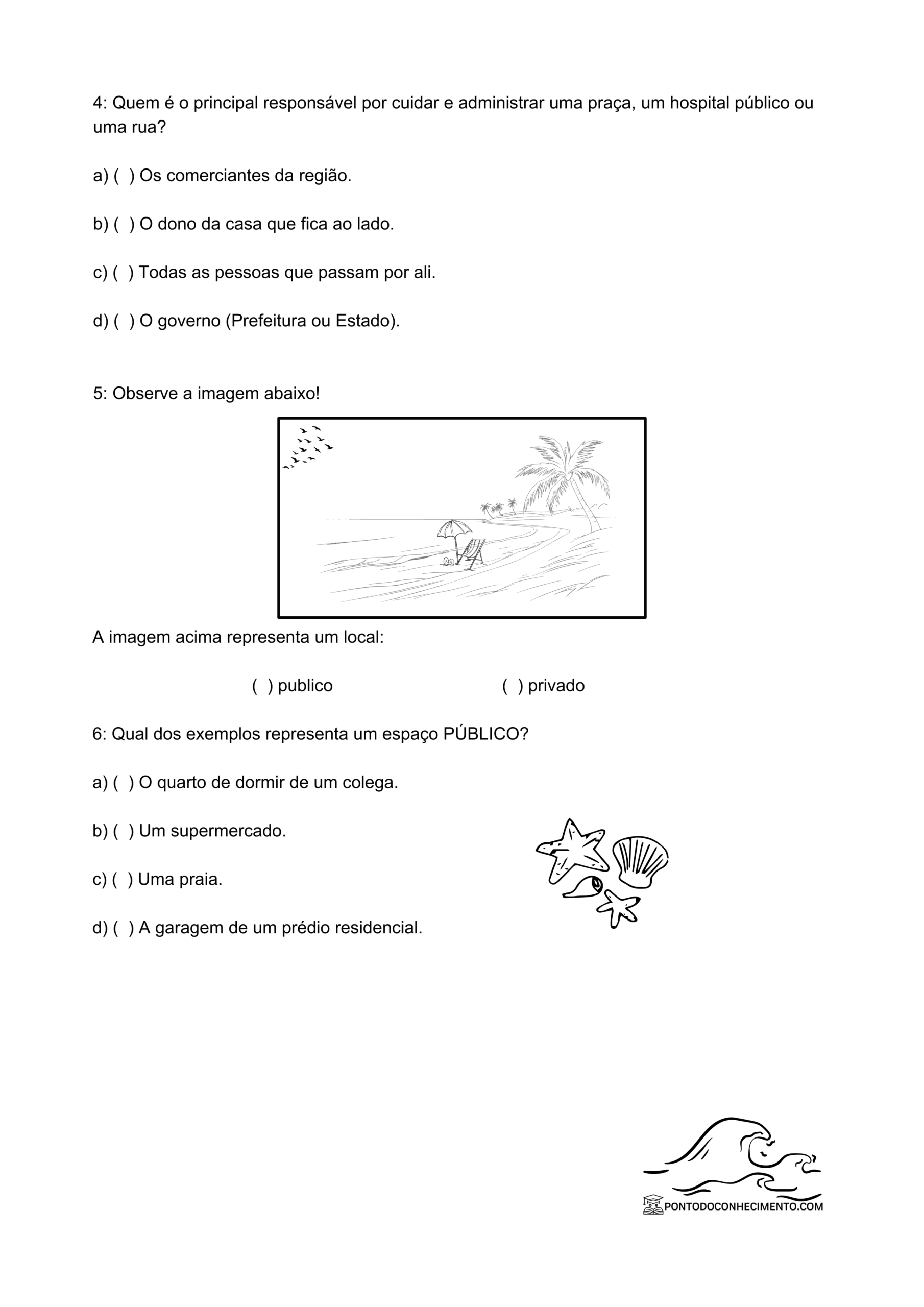 Exercícios de História 3º ano sobre espaços da cidade