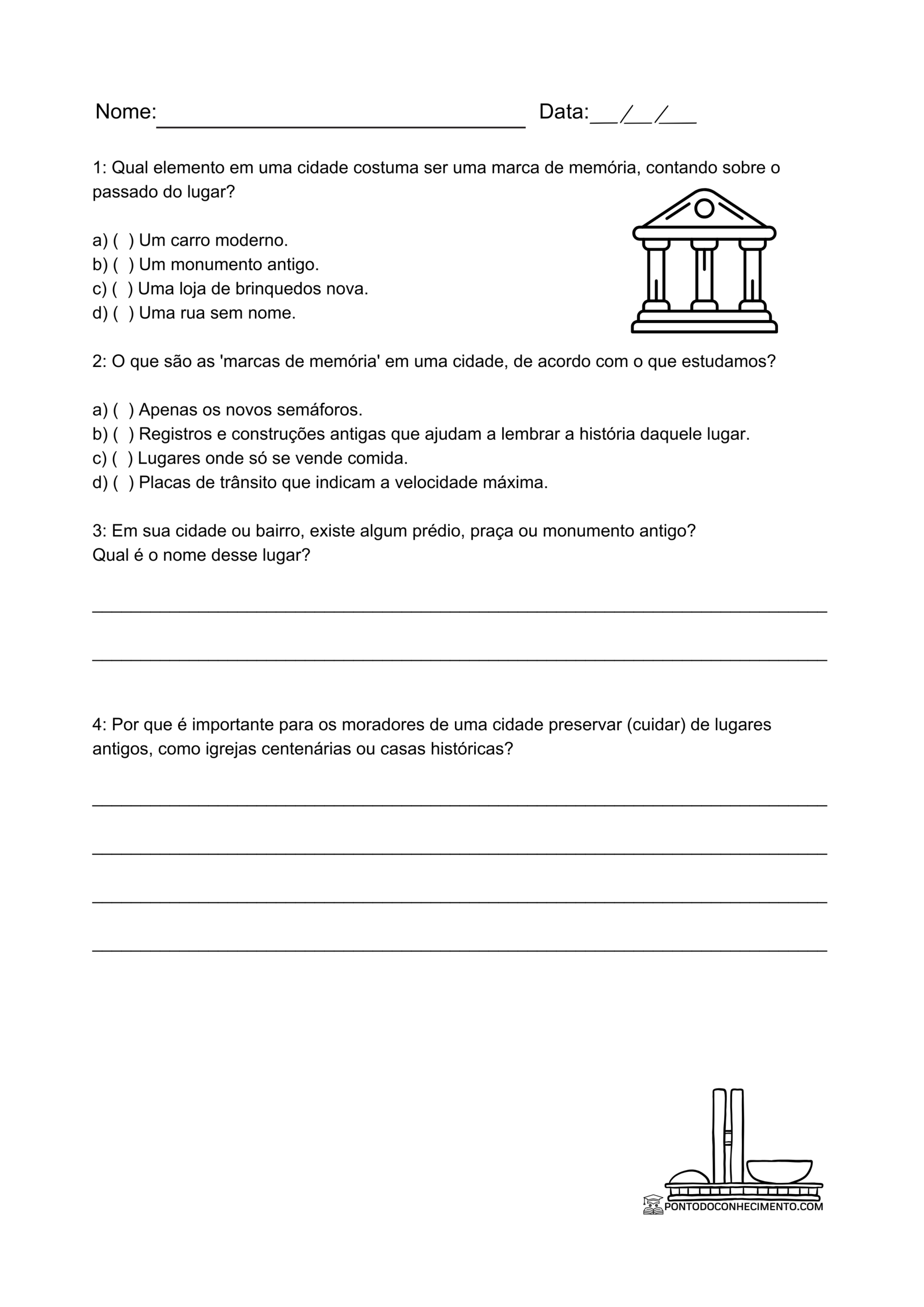 Atividade de história 3º ano Memória e patrimônio nas cidades brasileiras