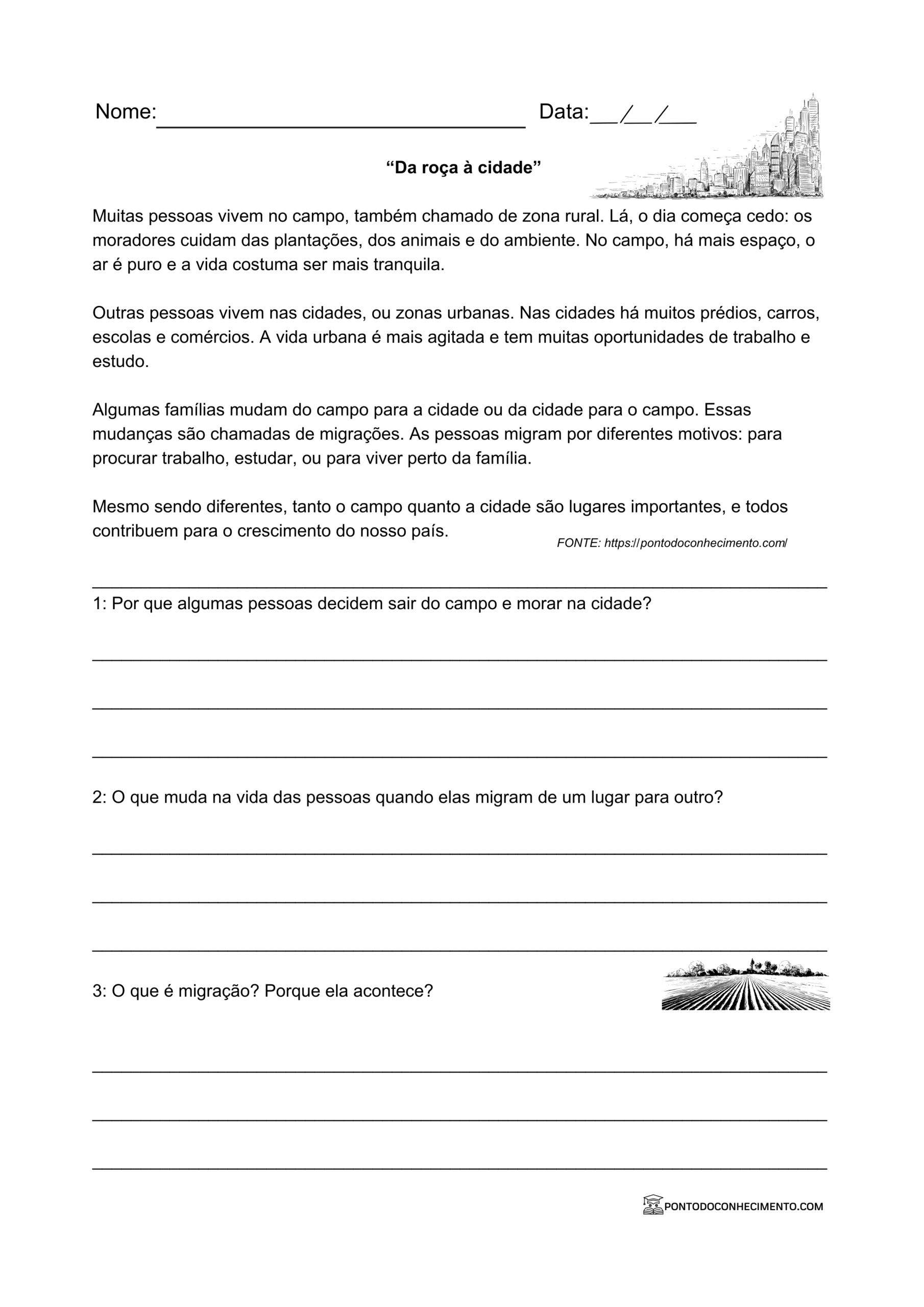 Atividade de história 3º ano Movimentos migratórios e a formação do Brasil