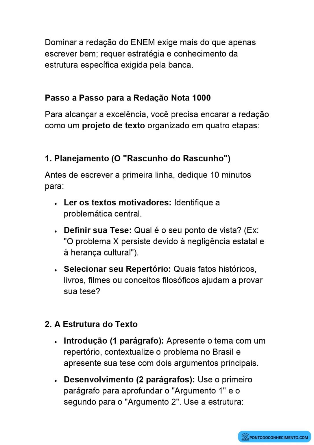 Passo a Passo para a Redação Nota 1000 - Ponto do Conhecimento