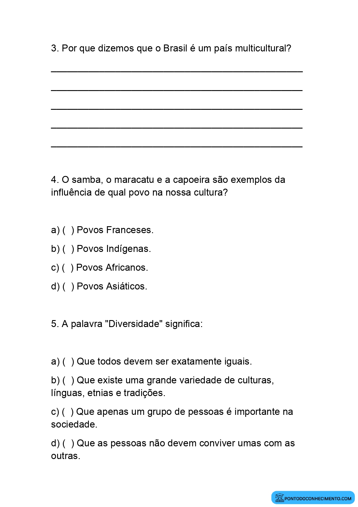 Atividade de História quarto ano sobre matriz indígena e africana na sociedade brasileira