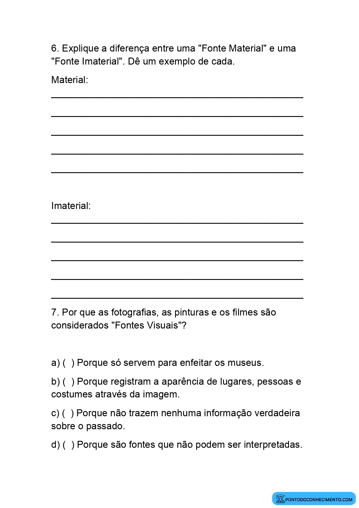 Atividade de História 4º ano sobre objetos antigos como fontes históricas
