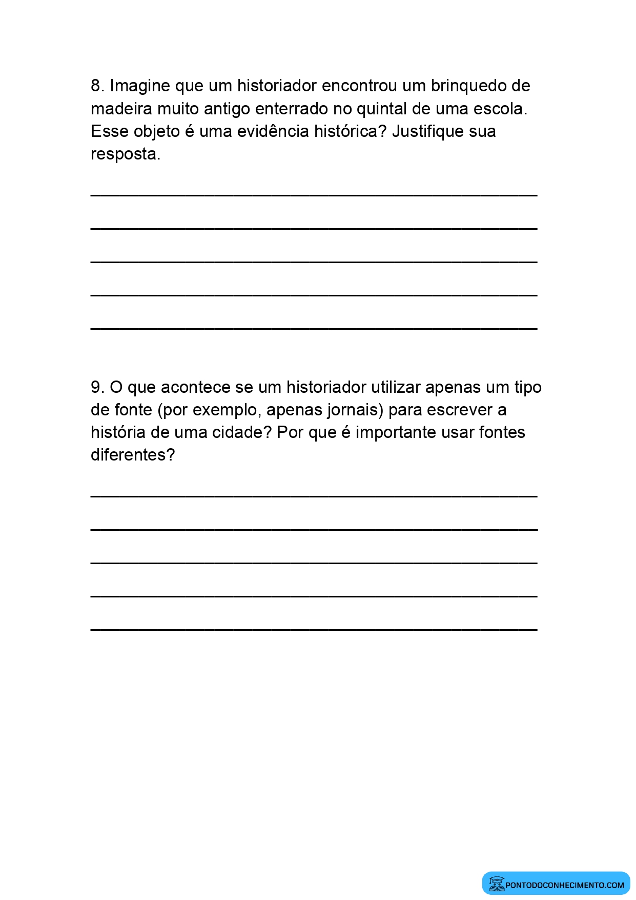 Atividade de História 4º ano sobre registros históricos e memória social