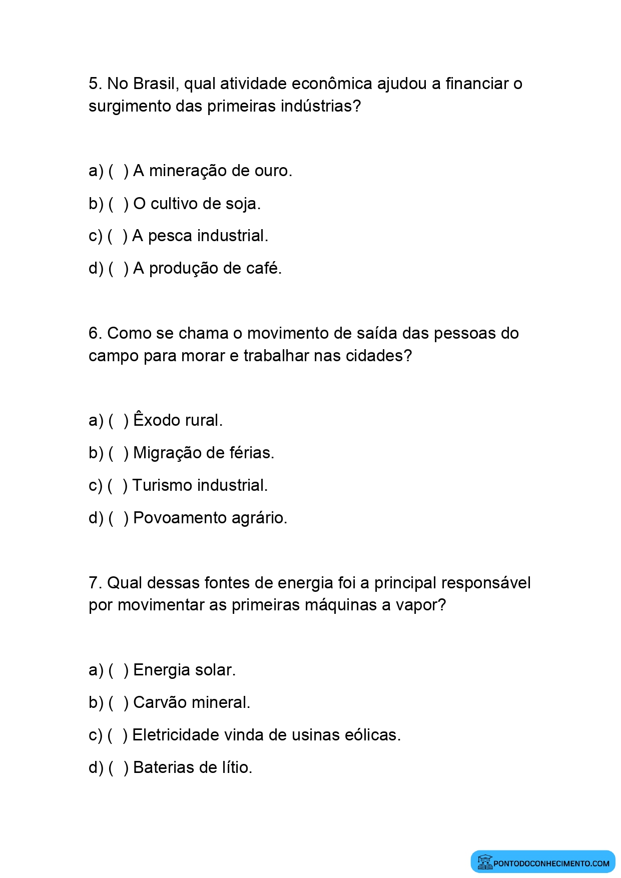 Atividade de História quarto ano sobre Revolução Industrial e mudanças na sociedade