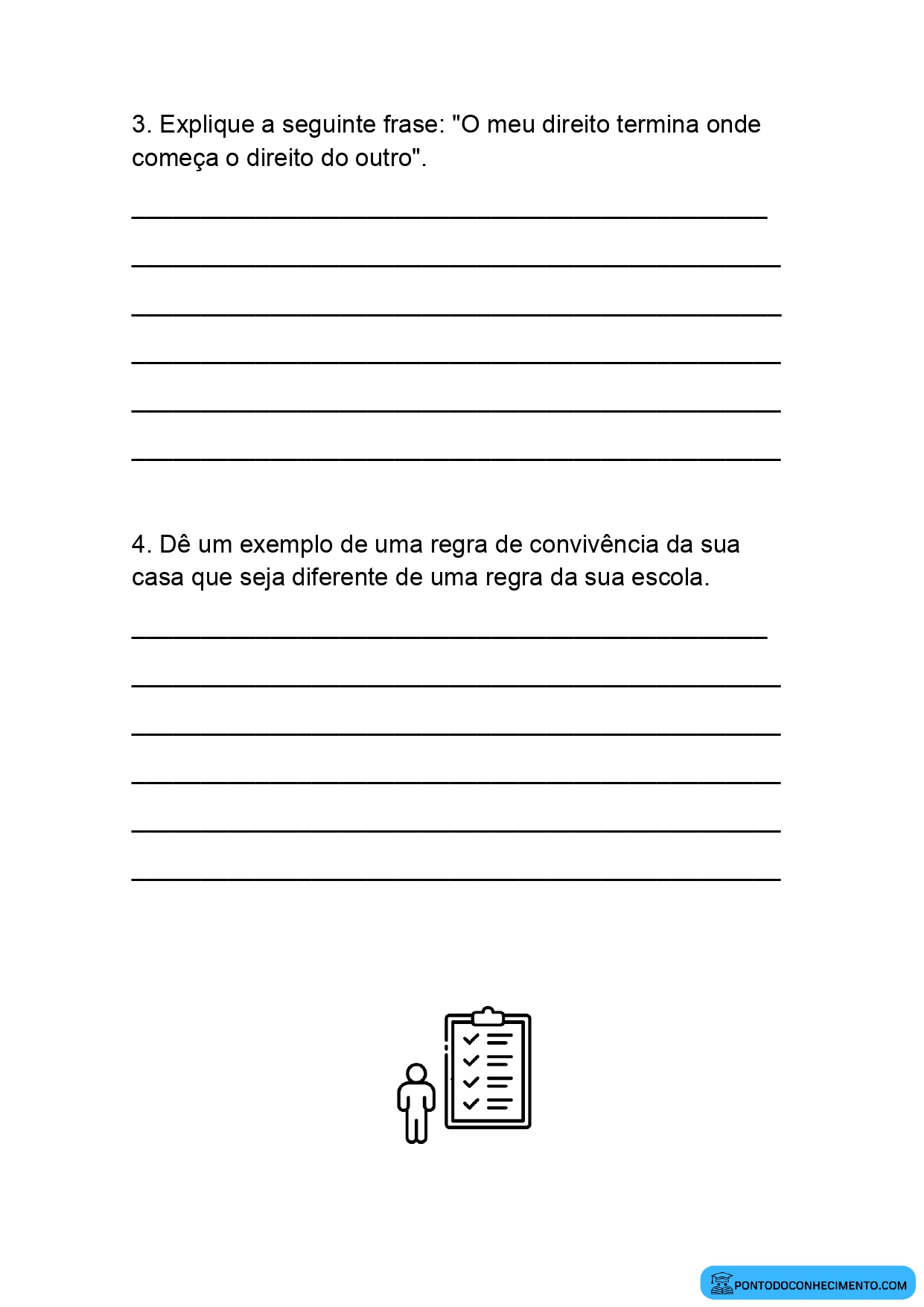 Atividade de História quarto ano sobre direitos dos cidadãos e responsabilidades sociais