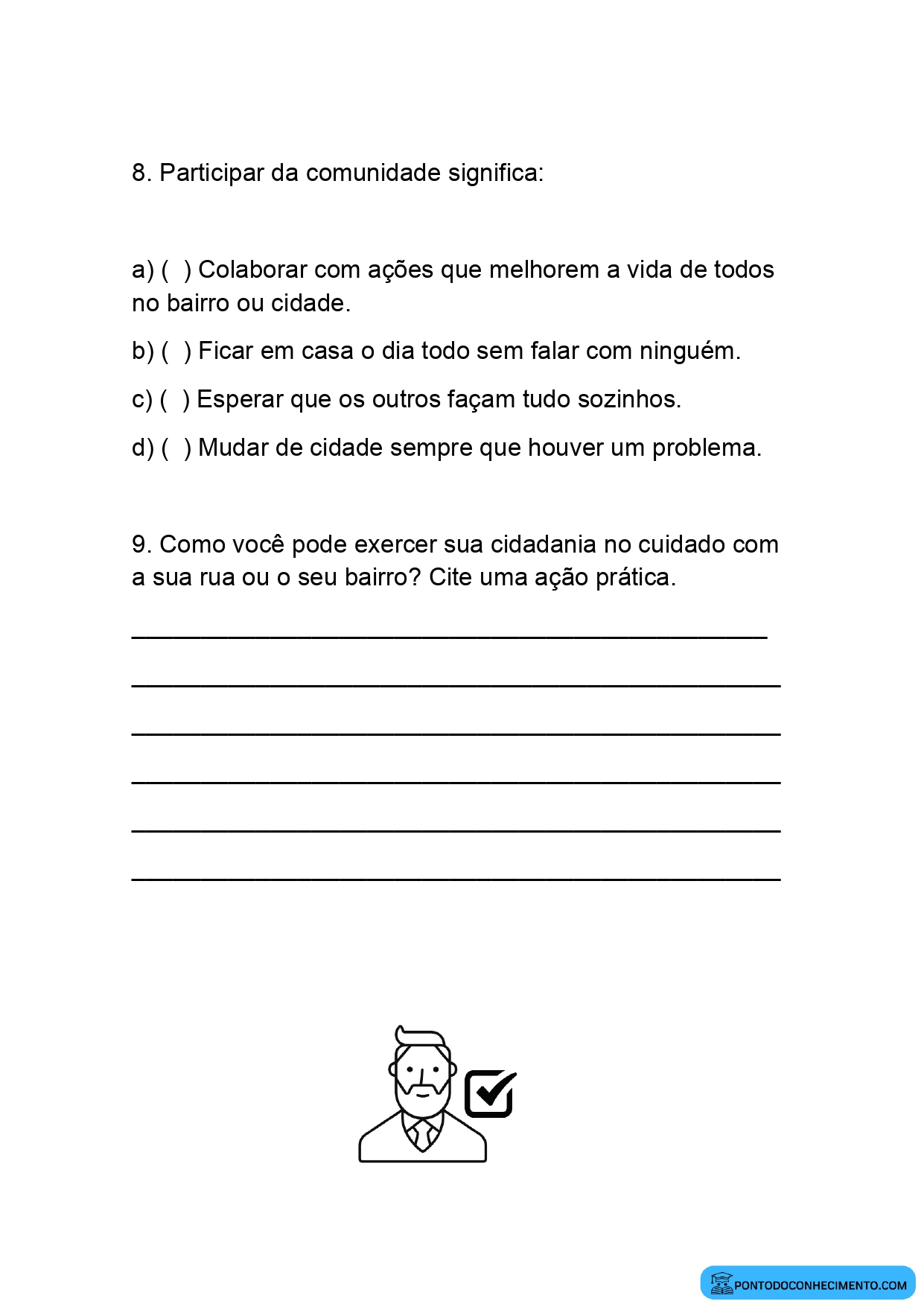 Atividade de História quarto ano sobre cidadania infantil e participação social