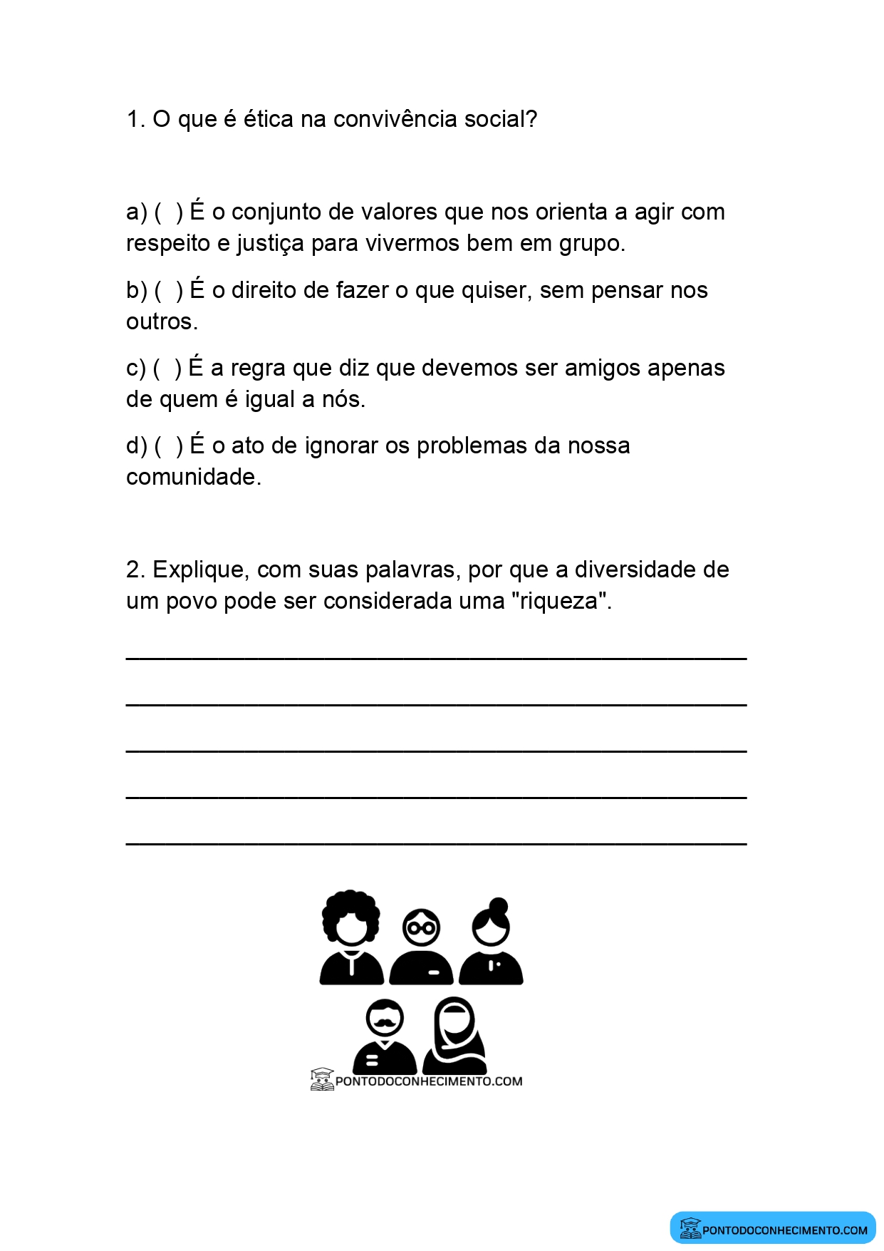 Atividade de História 4º ano sobre convivência social e ética