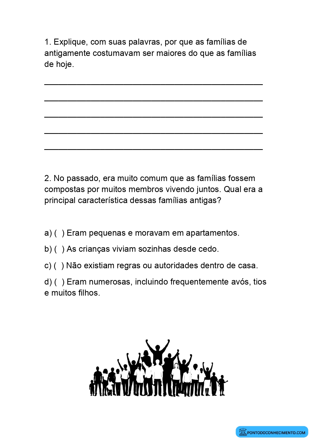 Atividade de História 4º ano sobre tipos de família no passado e no presente