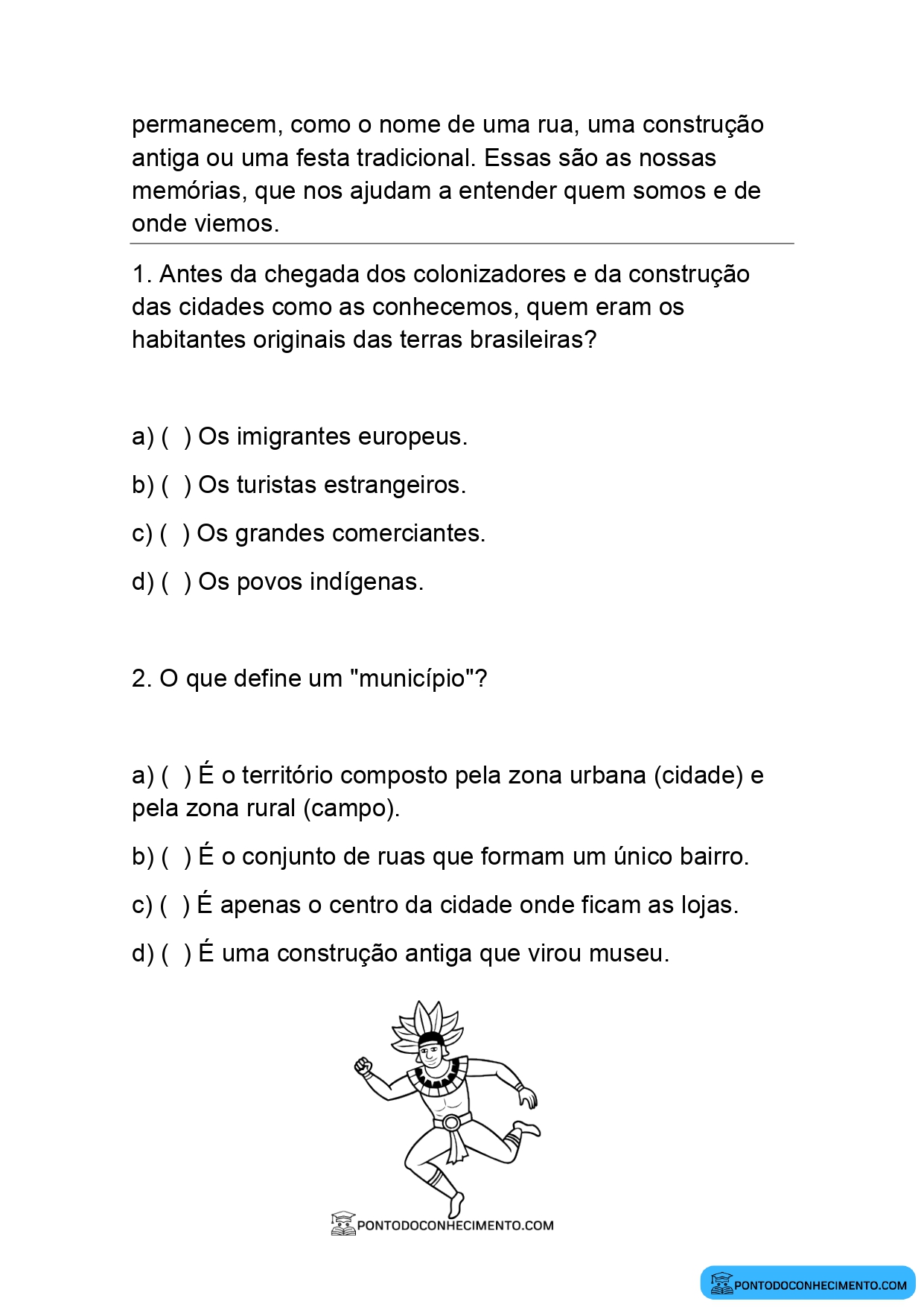 Atividade de História 4º ano sobre história do bairro e da comunidade