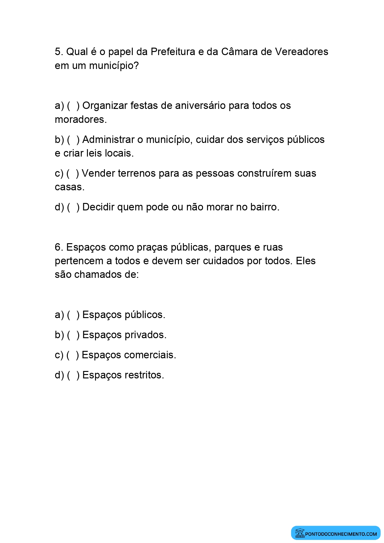 Atividade de História 4º ano sobre desenvolvimento do município ao longo do tempo