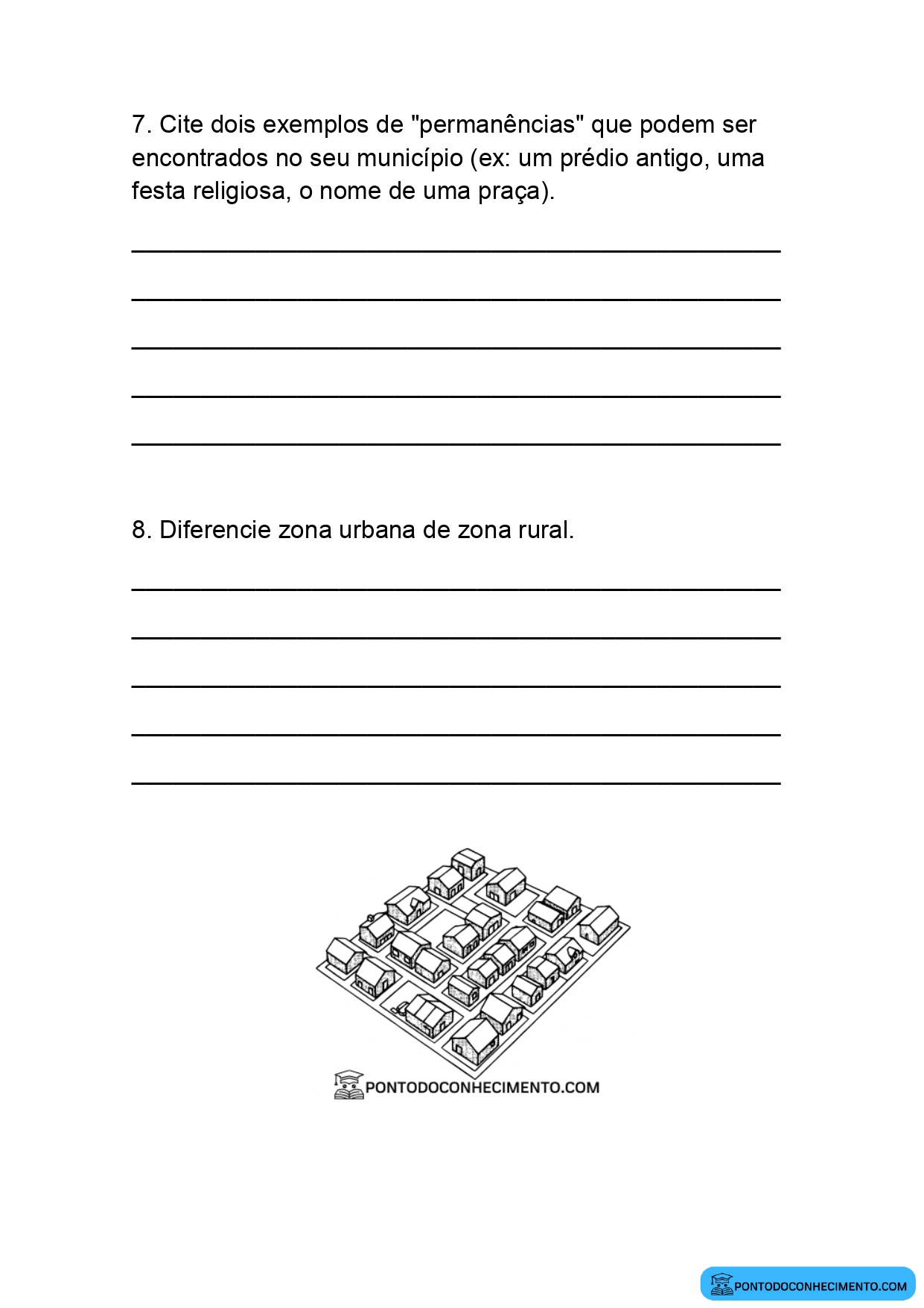 Atividade de História 4º ano sobre crescimento urbano e transformação do bairro