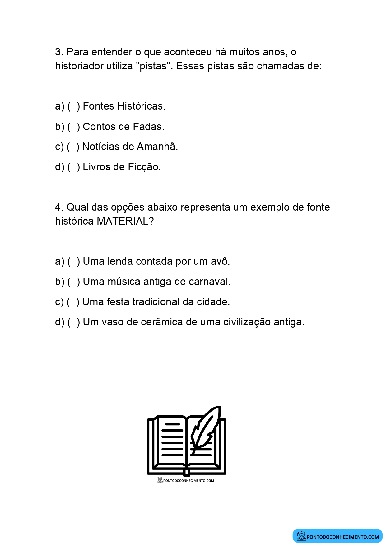 Atividade de História 4º ano sobre a importância da História para compreender o passado