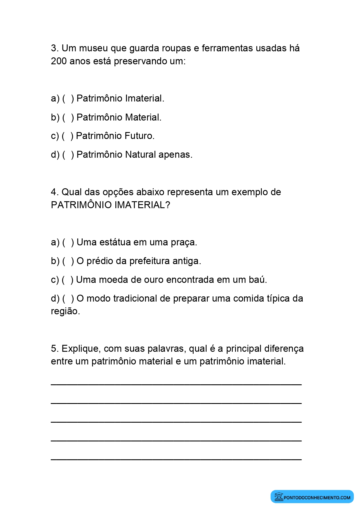 Atividade de História 4º ano sobre valorização do patrimônio cultural da cidade