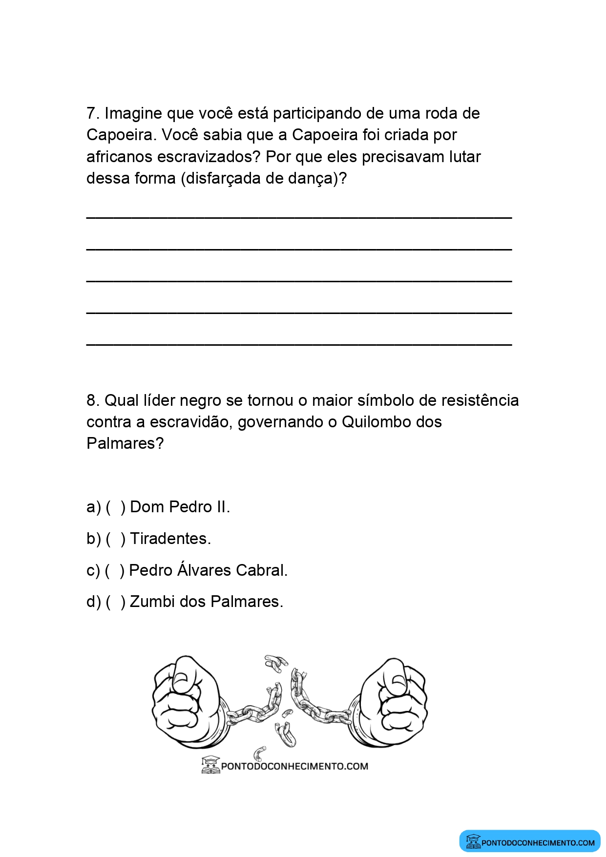Atividade de História 4º ano sobre africanos no Brasil colonial e suas contribuições